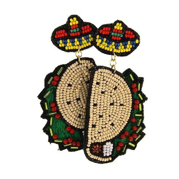 NEW Coin Pouch & Earrings TACO NIGHT Mexican Fiesta Seed Beaded GIFT SET - Picture 6 of 6